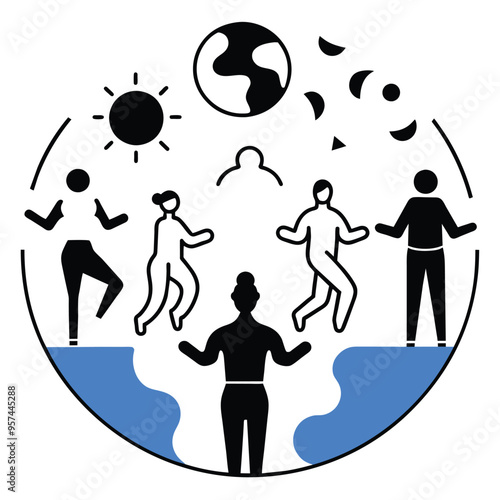 A colorful and inspirational illustration depicting a diverse group of individuals celebrating life and community together.
