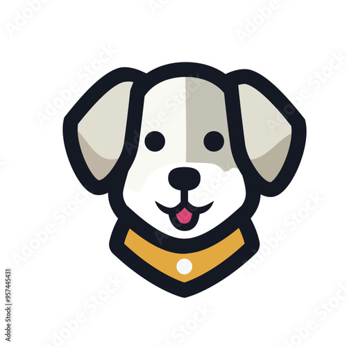 Playful and Colorful Dog Icon with Happy Expression  Perfect for Pet-Themed Branding, Mobile Apps, and User Interface Design, orange, grey, red