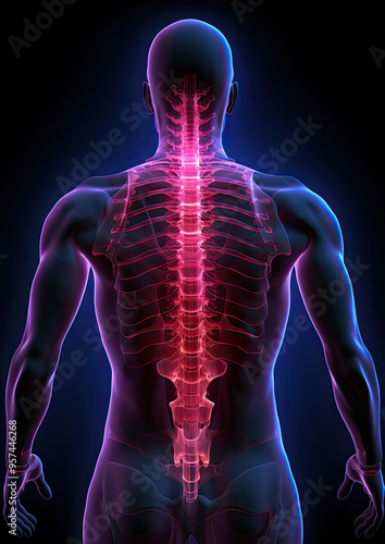 Human spinal pain from back view