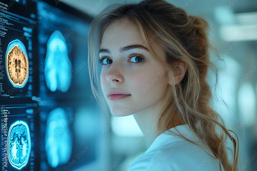 Side profile of a female medical neurologist medical doctor examination ...