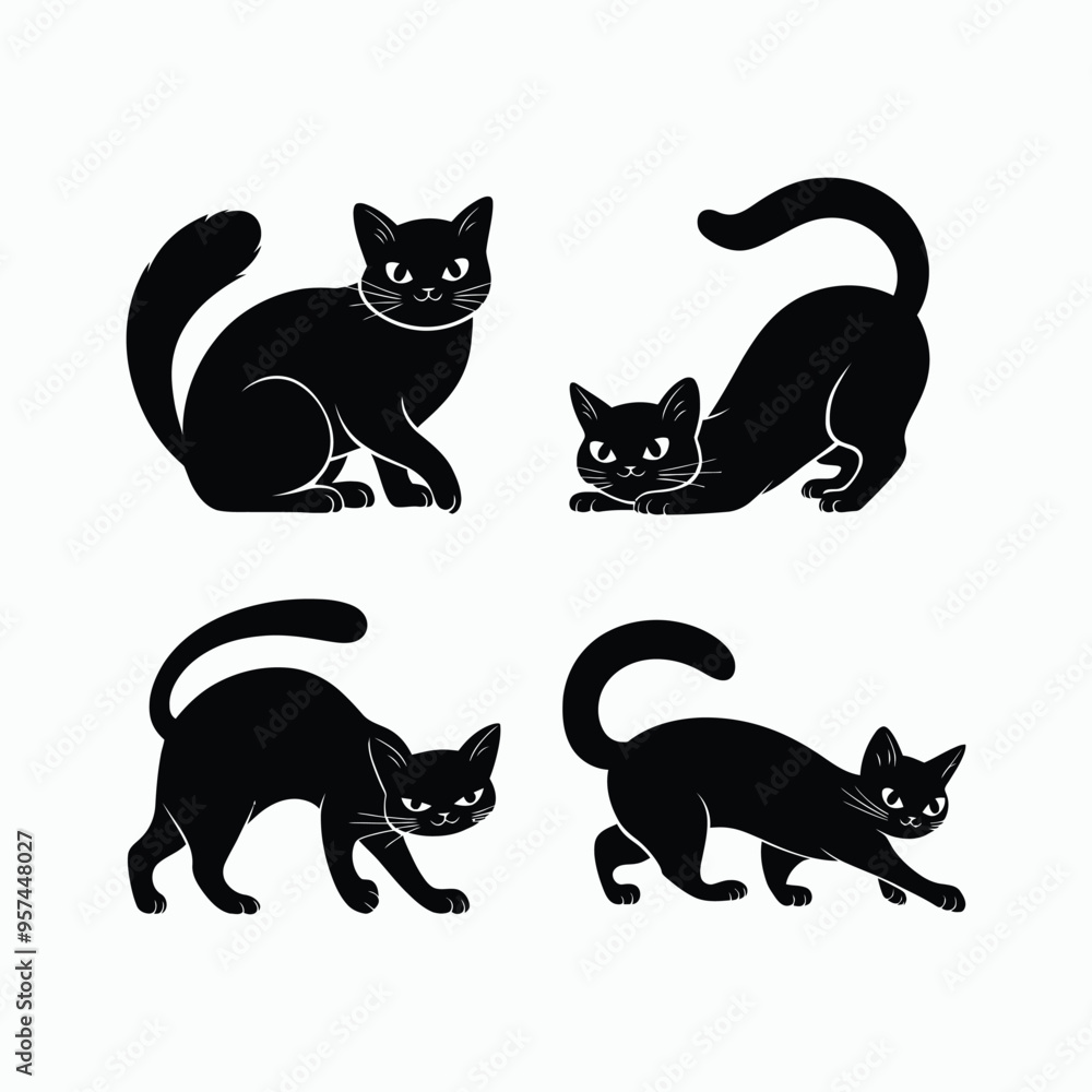 Oriental Cat Silhouette Vector Set Animals Illustration Template Oriental Cat Silhouette Vector Set Animals Illustration Template