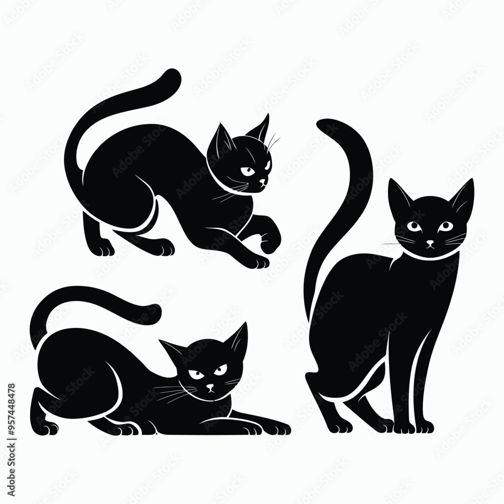 Oriental Cat Silhouette Vector Set Animals Illustration Template Oriental Cat Silhouette Vector Set Animals Illustration Template