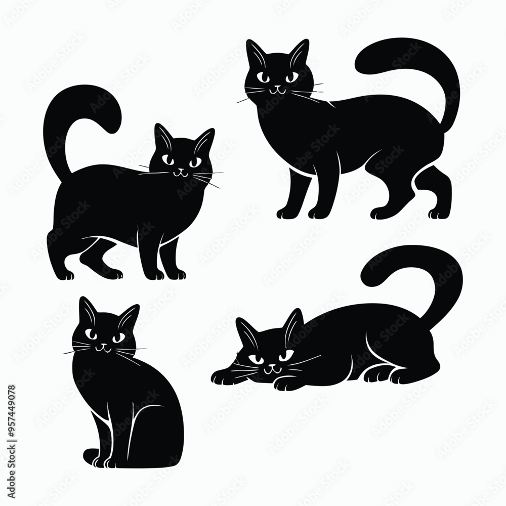 Oriental Cat Silhouette Vector Set Animals Illustration Template Oriental Cat Silhouette Vector Set Animals Illustration Template