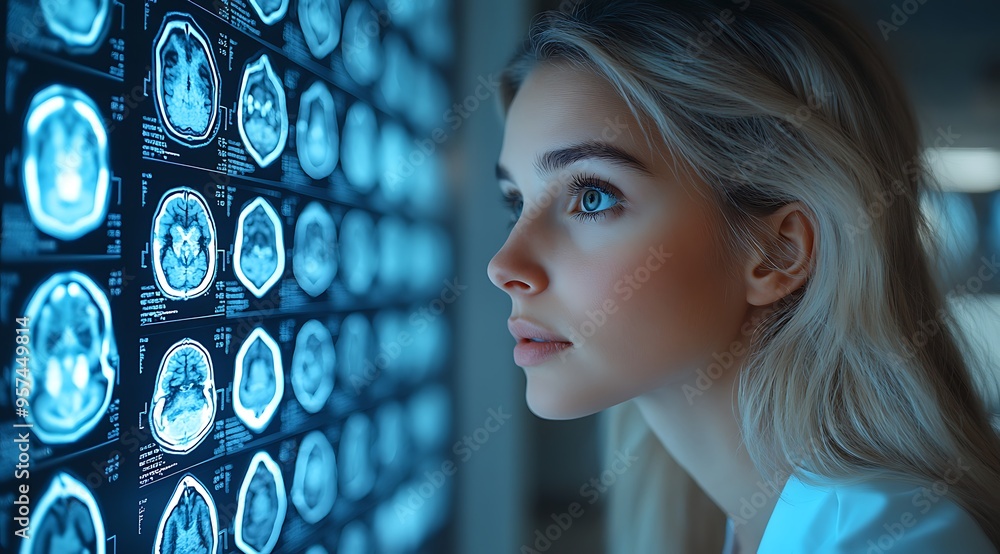 Side profile of a female medical neurologist medical doctor examination ...