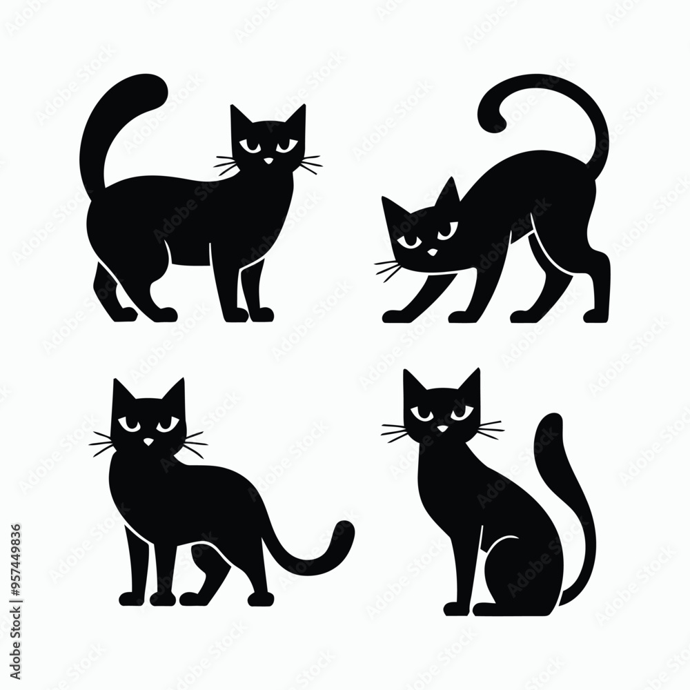 Fototapeta premium Oriental Cat Silhouette Vector Set Animals Illustration Template