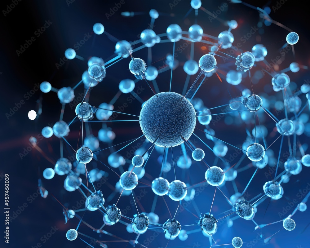 An illustration on a digital screen, structure of nanoparticles, scientific presentation An illustration on a digital screen, structure of nanoparticles, scientific presentation