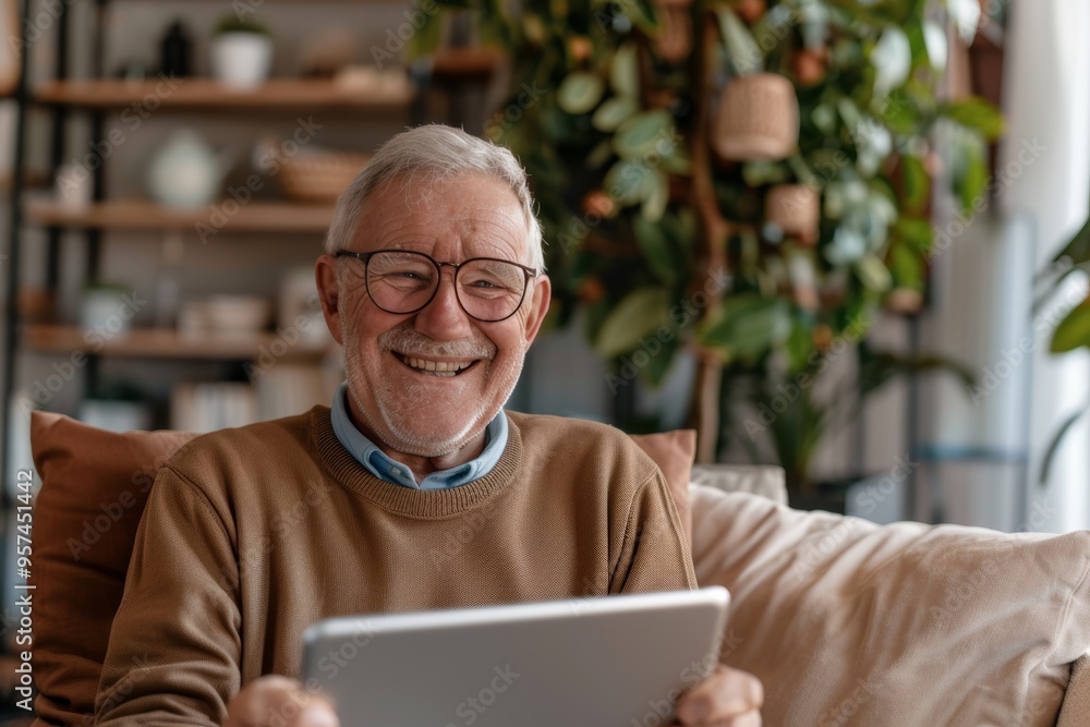 Happy senior with digital tablet, enjoying technology and connectivity. Happy senior with digital tablet, enjoying technology and connectivity.