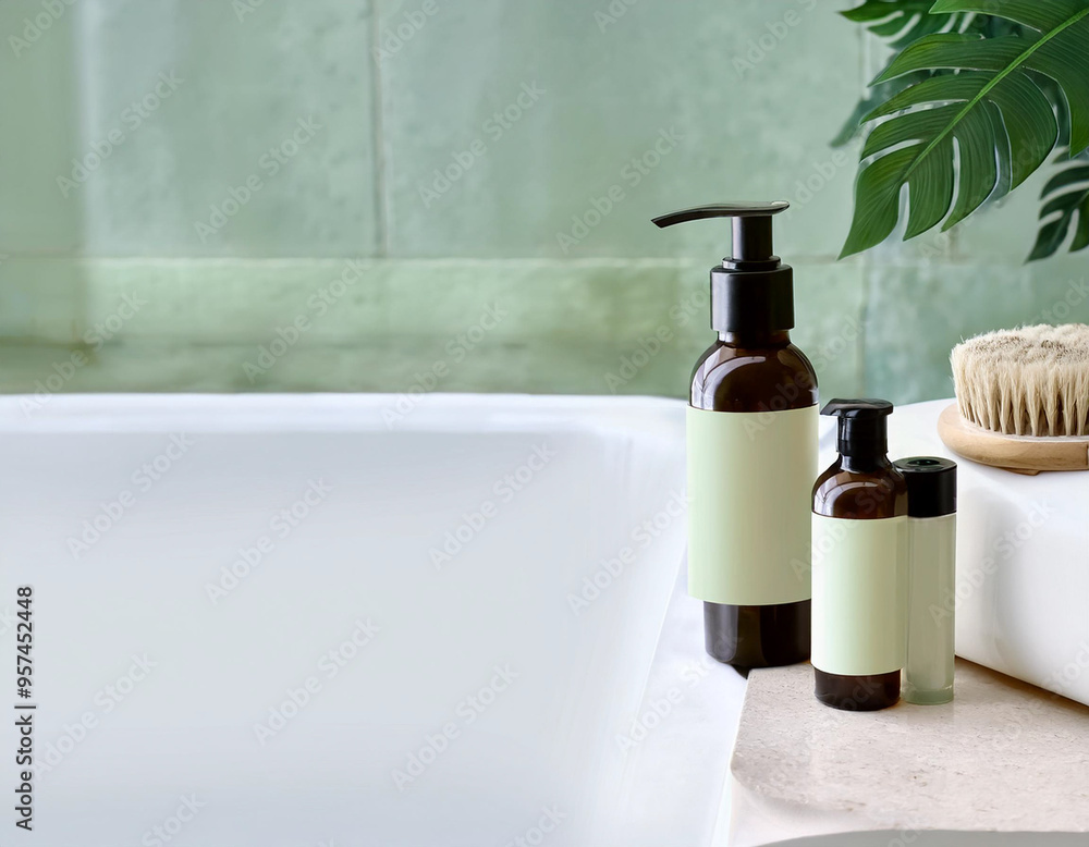 3D Render Mock Up: Aroma Spa Products Container Set with Essentials Oil and Cleanser 3D Render Mock Up: Aroma Spa Products Container Set with Essentials Oil and Cleanser