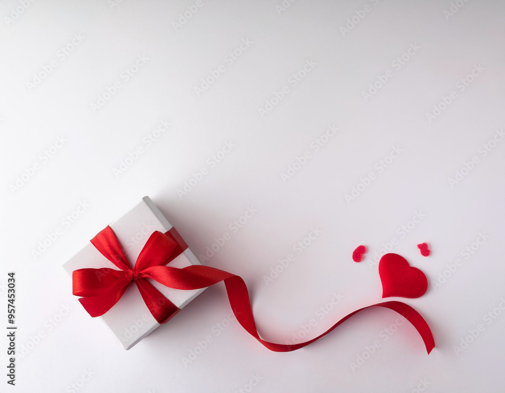 Romantic Valentine's Day Gift Box with Red Ribbon on White Background Isolated Image 3 Romantic Valentine's Day Gift Box with Red Ribbon on White Background Isolated Image 3