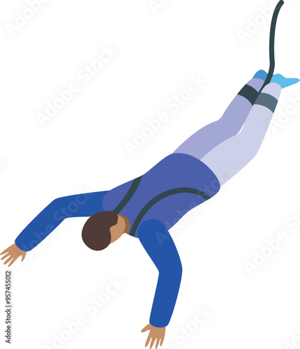 Man is jumping from a bridge with a bungee rope in this isometric icon