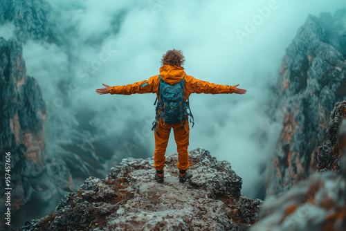 An individual conquering a personal fear and experiencing a newfound sense of freedom and confidence. Concept of overcoming challenges and personal growth. photo