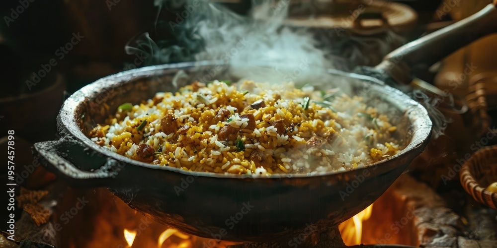 Cauldron cooked Pilaf with Aromatic Spices and Rice Grains Cauldron cooked Pilaf with Aromatic Spices and Rice Grains
