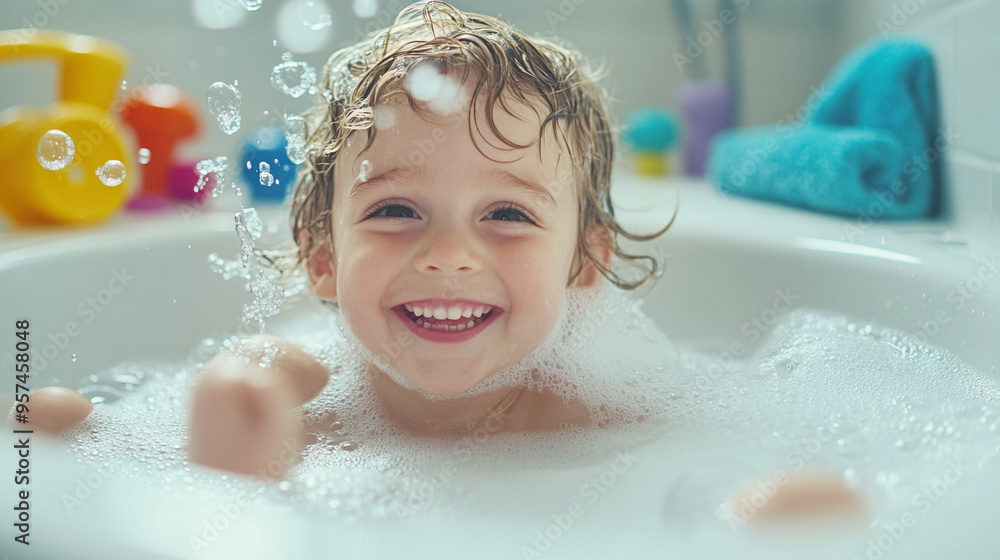 Happy kid bathing in tub Happy kid bathing in tub
