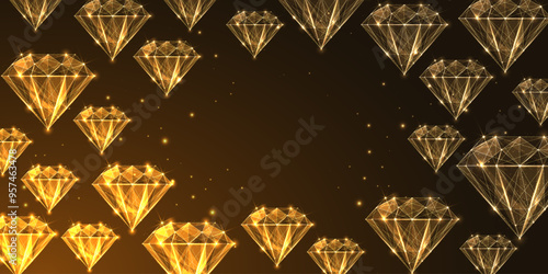  Abstract banner with gold diamonds and copy space in the center on brown background. 