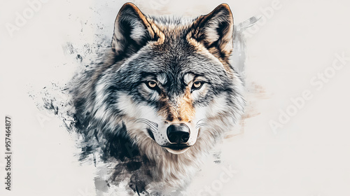 Wallpaper Mural Grey wolf portrait with copy-space, generative ai. Wolf. Illustration Torontodigital.ca