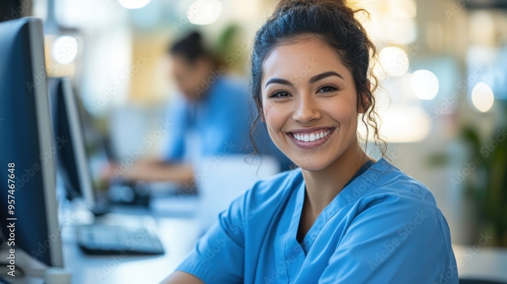 A friendly dental receptionist scheduling an appointment for a patient at the front desk. A friendly dental receptionist scheduling an appointment for a patient at the front desk.