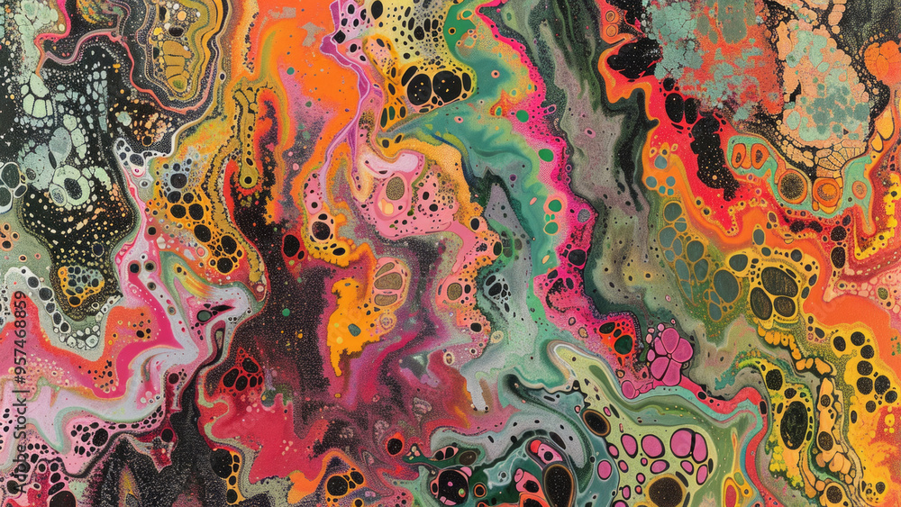 Abstract colorful fluid art with vibrant swirling patterns and bubbles' Abstract colorful fluid art with vibrant swirling patterns and bubbles'