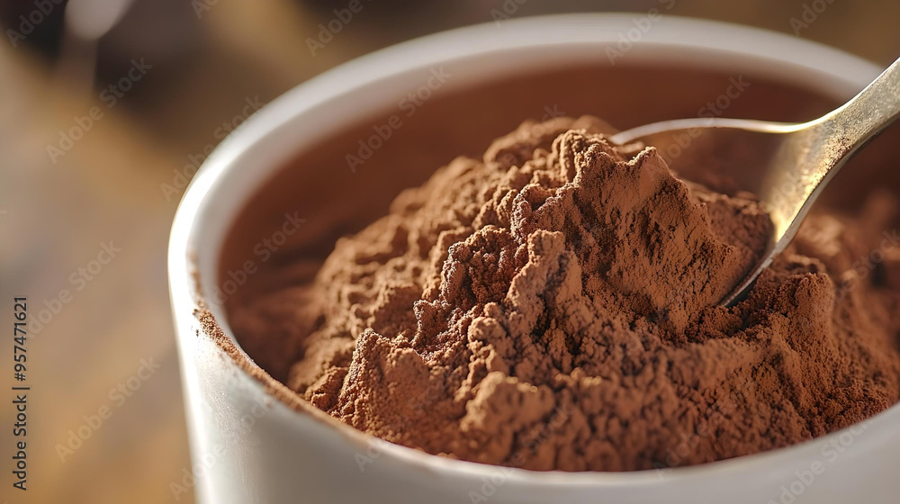 A close-up image of rich cocoa powder in a container with a spoon, representing baking, cooking ingredients, and food preparation.
A close-up image of rich cocoa powder in a container with a spoon, representing baking, cooking ingredients, and food preparation.
