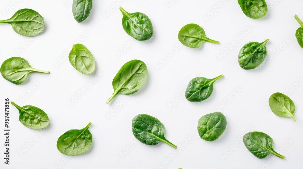 Fresh Spinach Leaves on White Background Fresh Spinach Leaves on White Background