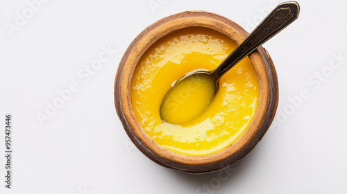 Shudh desi ghee in mataki isolated on white background  photo