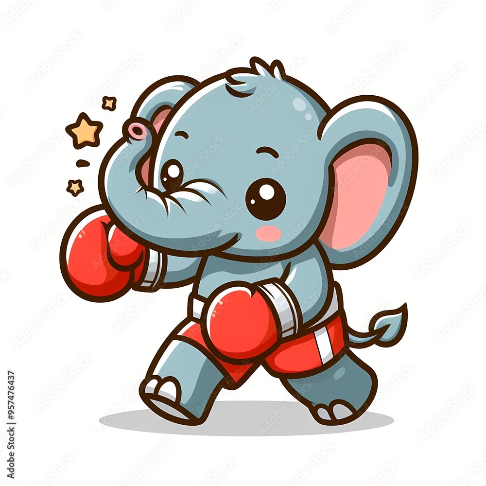 Cute Elephant Boxing Cartoon Vector Icon Illustration Cute Elephant Boxing Cartoon Vector Icon Illustration