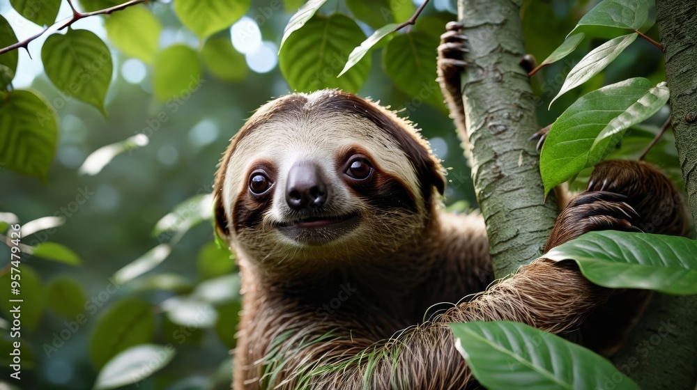 Brown and White Sloth Hanging From Tree