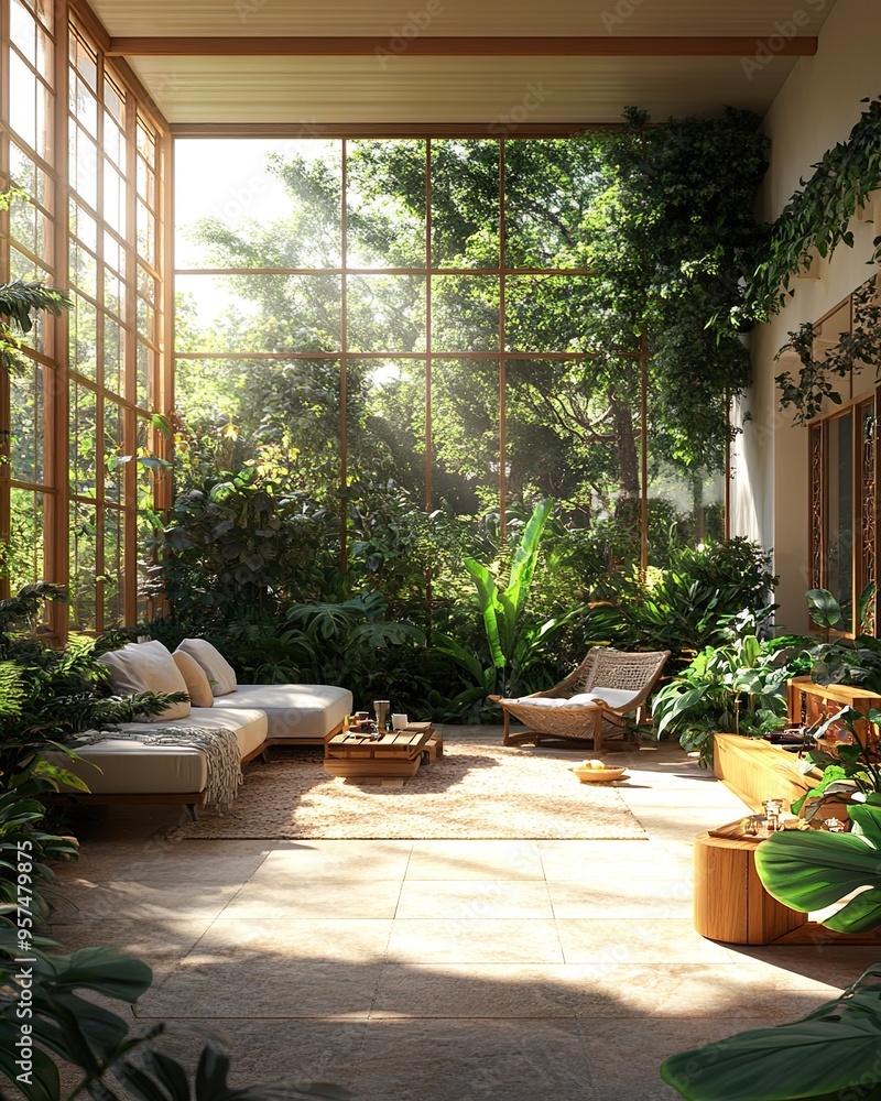 Beautiful green tree accents in a peaceful garden house interior picture Beautiful green tree accents in a peaceful garden house interior picture