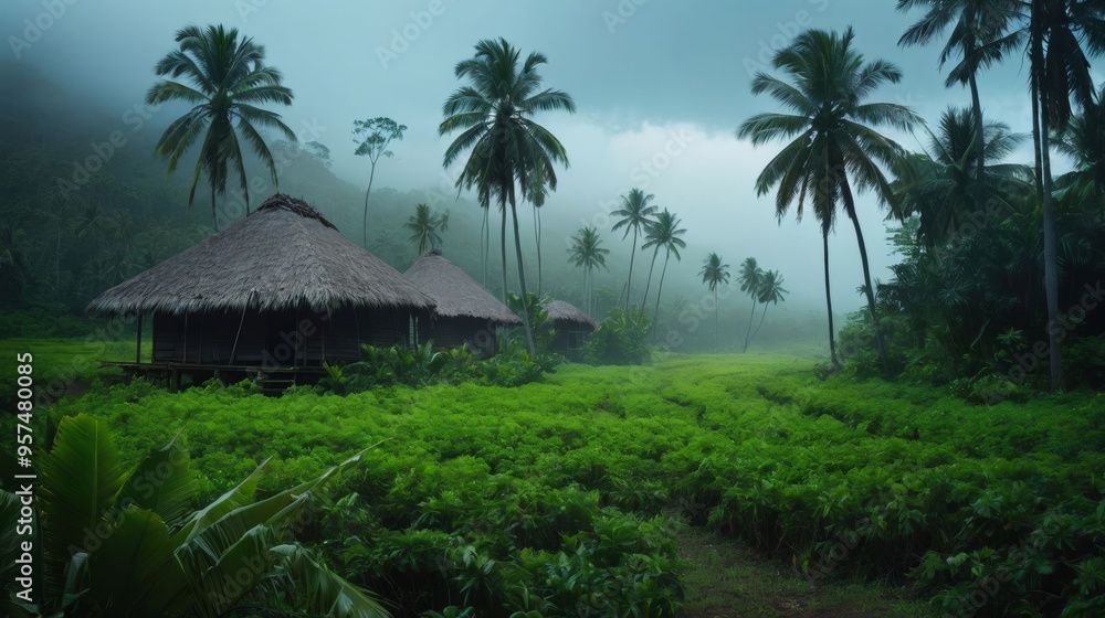 Obraz premium A Hut in the Midst of a Green Field