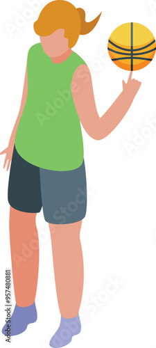 Young woman basketball player showing her skills spinning the ball on her finger
