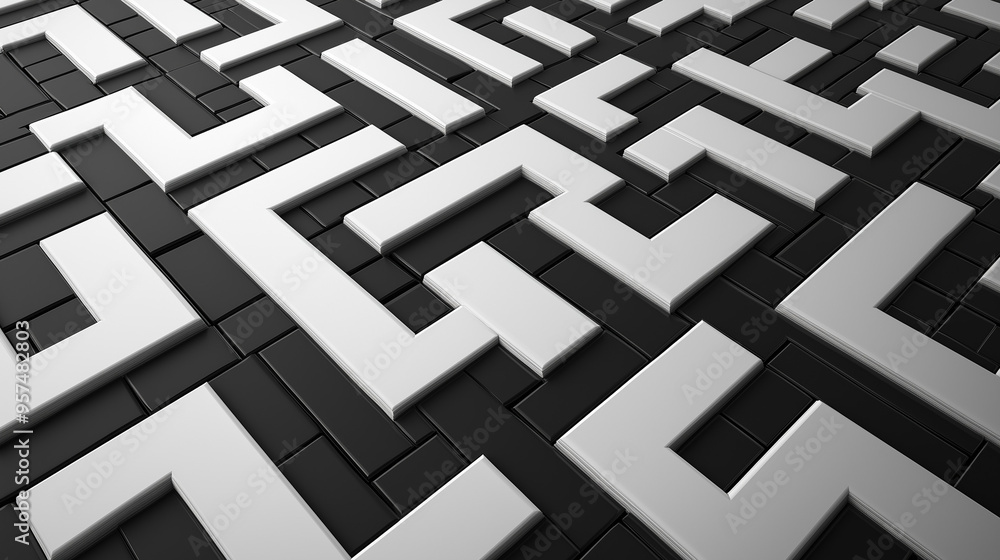 Navigating the Labyrinth: A captivating 3D render of a complex maze, its white pathways contrasting sharply with a black abyss, symbolizing the challenges and triumphs of problem-solving. Navigating the Labyrinth: A captivating 3D render of a complex maze, its white pathways contrasting sharply with a black abyss, symbolizing the challenges and triumphs of problem-solving.