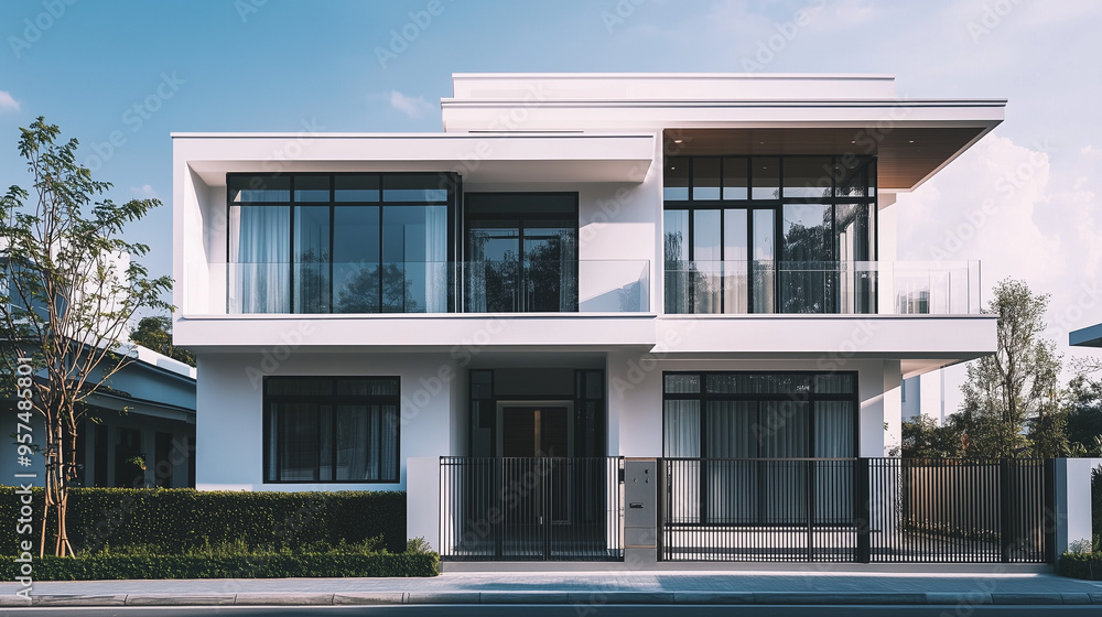 facade of a white modern house facade of a white modern house