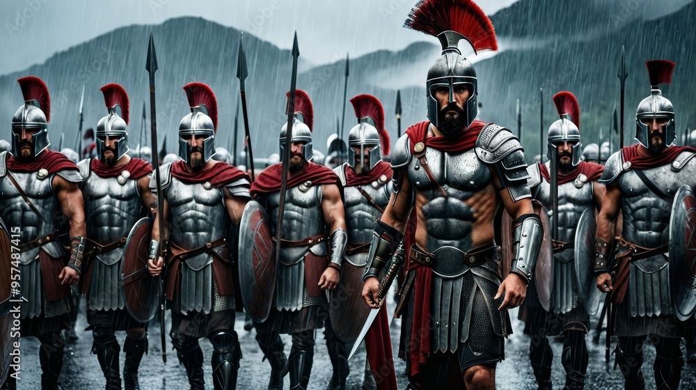 Obraz premium Group of Men in Roman Armor Standing Together