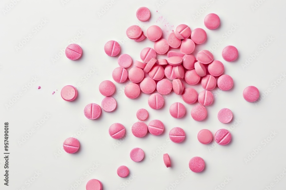 Rose pills scattered on a white background. Treatment of coronavirus Rose pills scattered on a white background. Treatment of coronavirus
