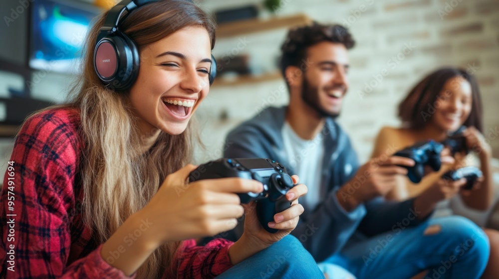 Joyful Gamers Enjoying a Multiplayer Session Joyful Gamers Enjoying a Multiplayer Session