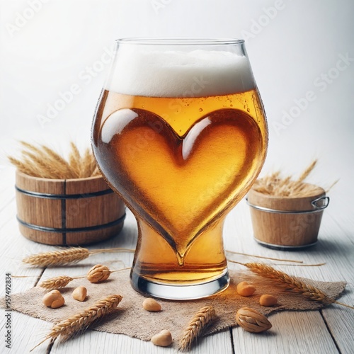 3D Render of a glass of beer with a heart shape in the middle. photo