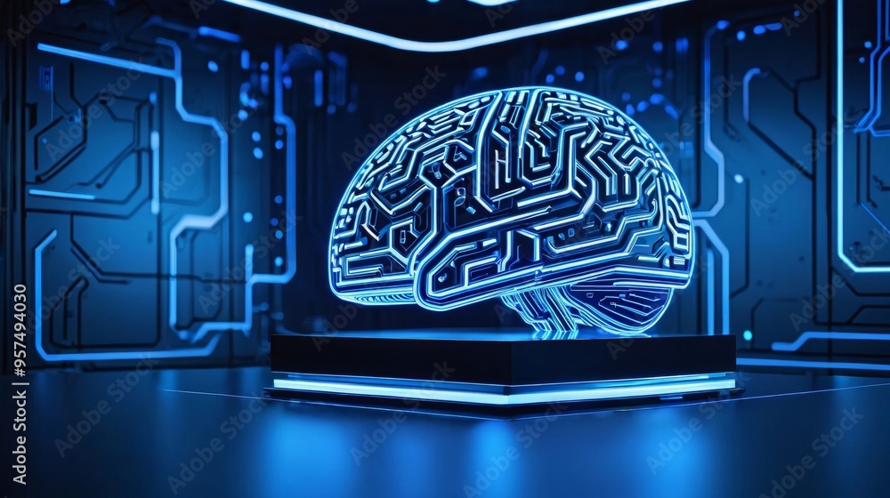 Computer Circuit Board With Brain in the Middle Computer Circuit Board With Brain in the Middle