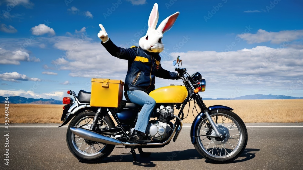 Person Riding Motorcycle With Bunny Mask On Person Riding Motorcycle With Bunny Mask On