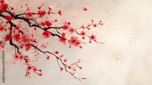 Oriental background with cherry blossom 