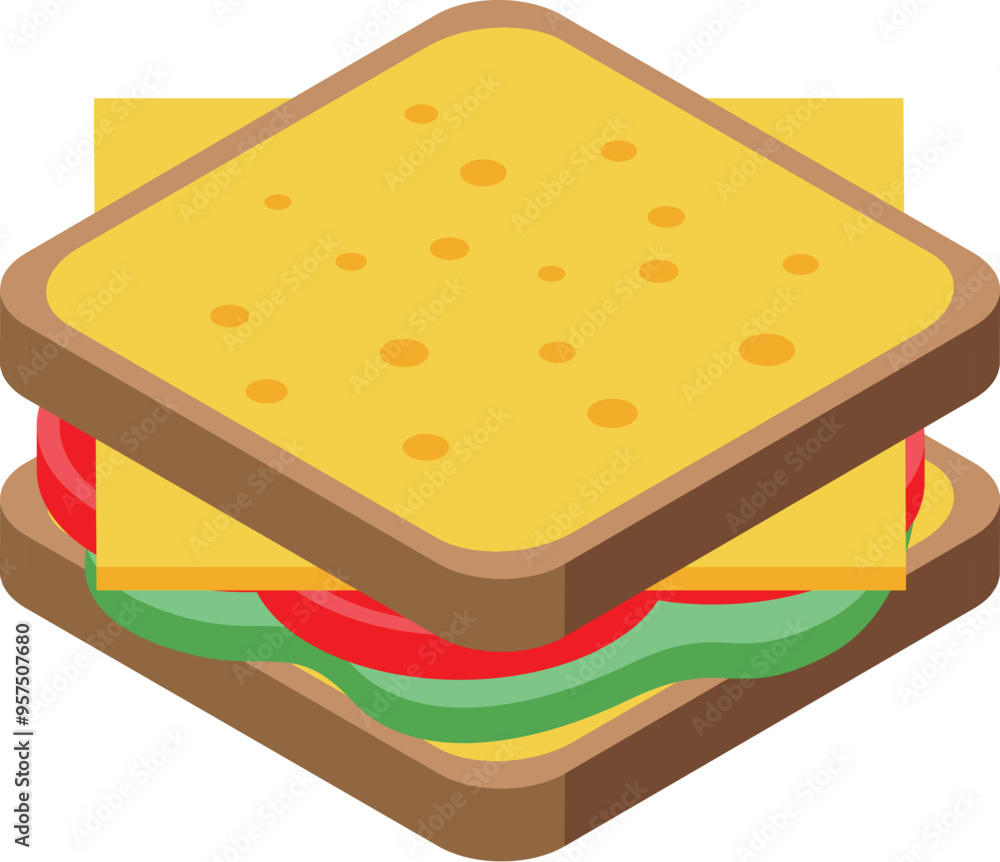 Square sandwich with cheese, tomato and lettuce prepared with toasted bread Square sandwich with cheese, tomato and lettuce prepared with toasted bread