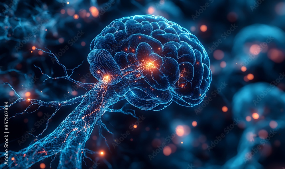 Human brain stimulation or activity with neuron close-up 3D rendering illustration. Neurology, cognition, neuronal network, psychology, neuroscience scientific concepts design Human brain stimulation or activity with neuron close-up 3D rendering illustration. Neurology, cognition, neuronal network, psychology, neuroscience scientific concepts design