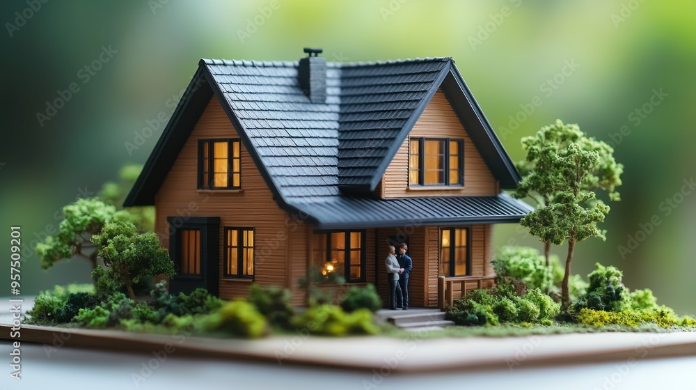 Miniature House Model with Couple Figurines Miniature House Model with Couple Figurines