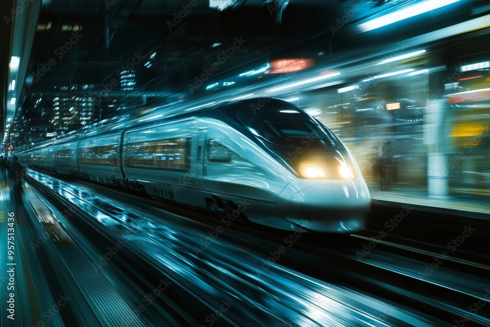 Fototapeta premium Exploring the fusion of technology and transportation through stunning high speed train imagery