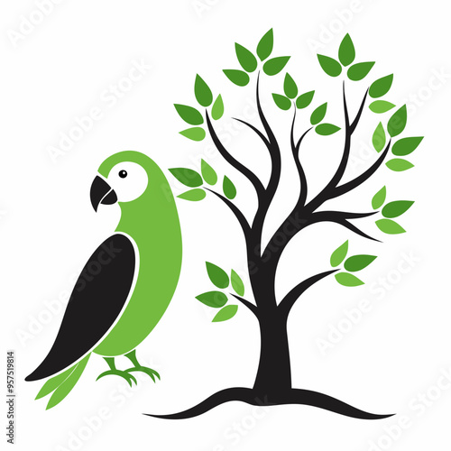 Lovebird Silhouette with Tree art Vector Illustration