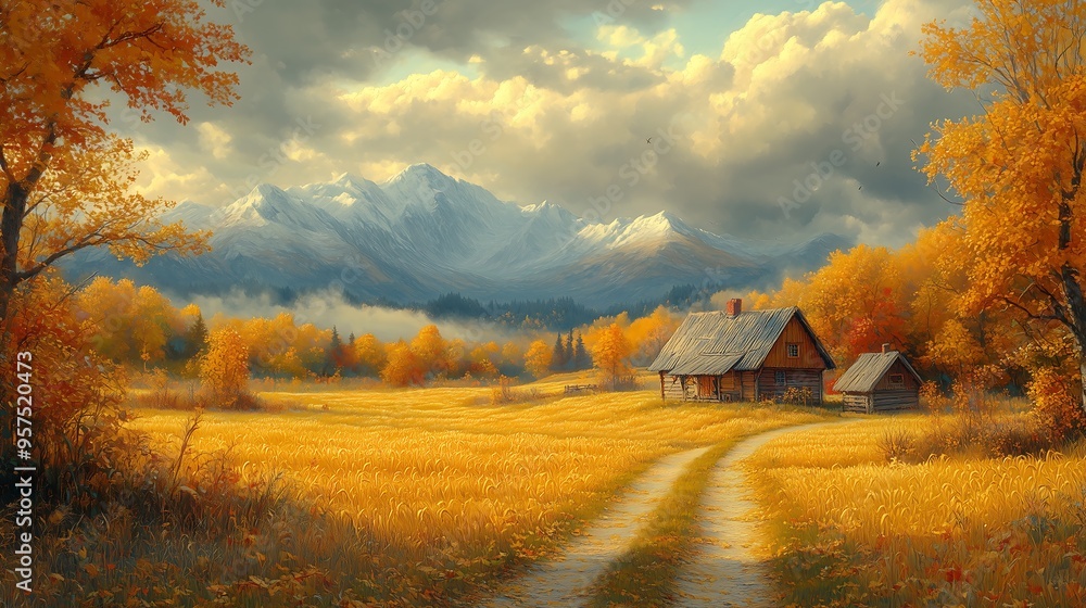 small house in the autumn season small house in the autumn season