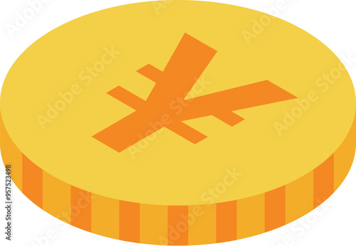 Gold coin with the yen symbol is laying flat, representing japanese currency and finance