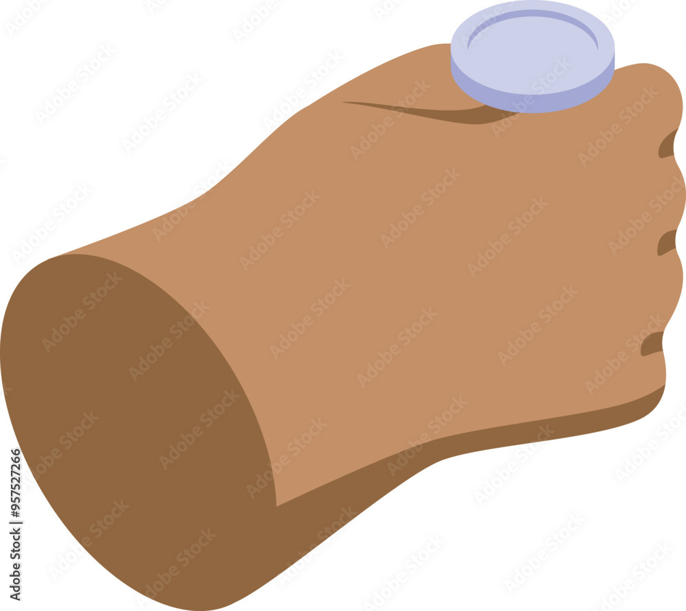 Hand is holding a single poker chip, in a game of chance with high stakes Hand is holding a single poker chip, in a game of chance with high stakes
