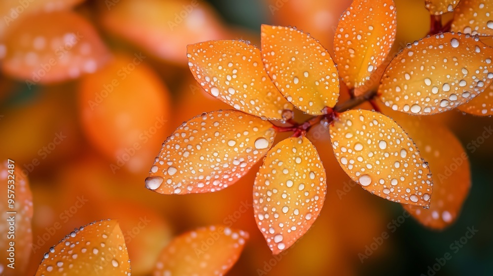 orange leaves with dew orange leaves with dew