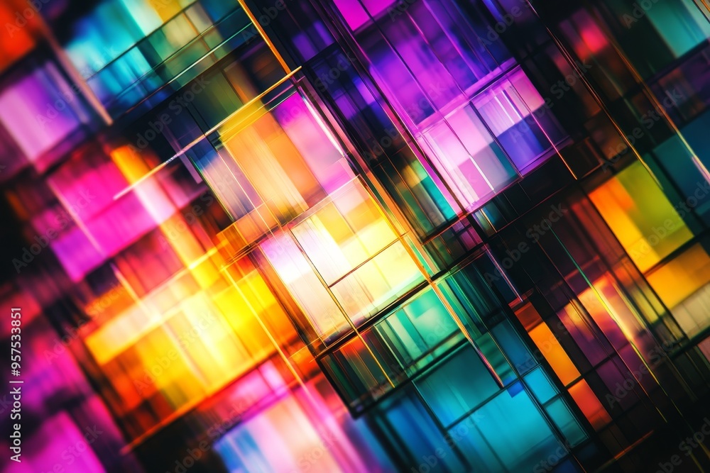 Intricate abstract design of light shapes in vibrant hues against a dark background Intricate abstract design of light shapes in vibrant hues against a dark background
