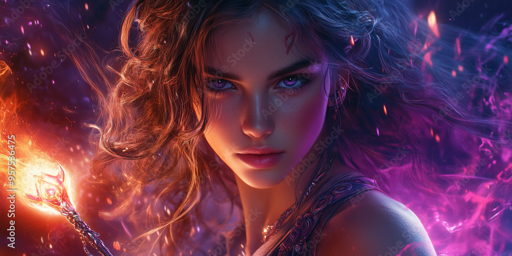 the sorceress wields a magic wand the sorceress wields a magic wand