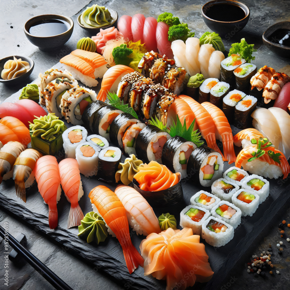 Sushi Platter with a Variety of Freshly Made Rolls Sushi Platter with a Variety of Freshly Made Rolls